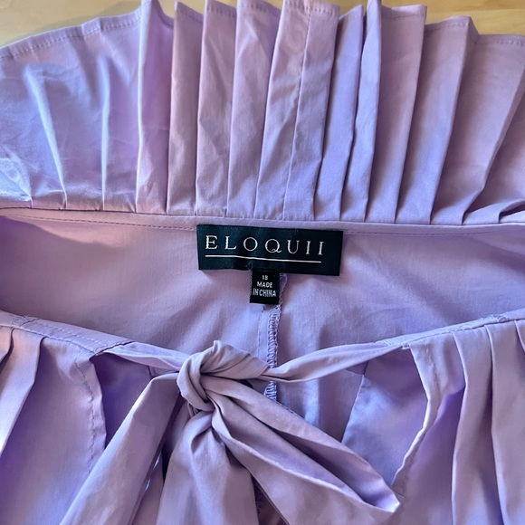 Eloquii Purple Poplin Pleated Collar Bow Top - Picture 10 of 12